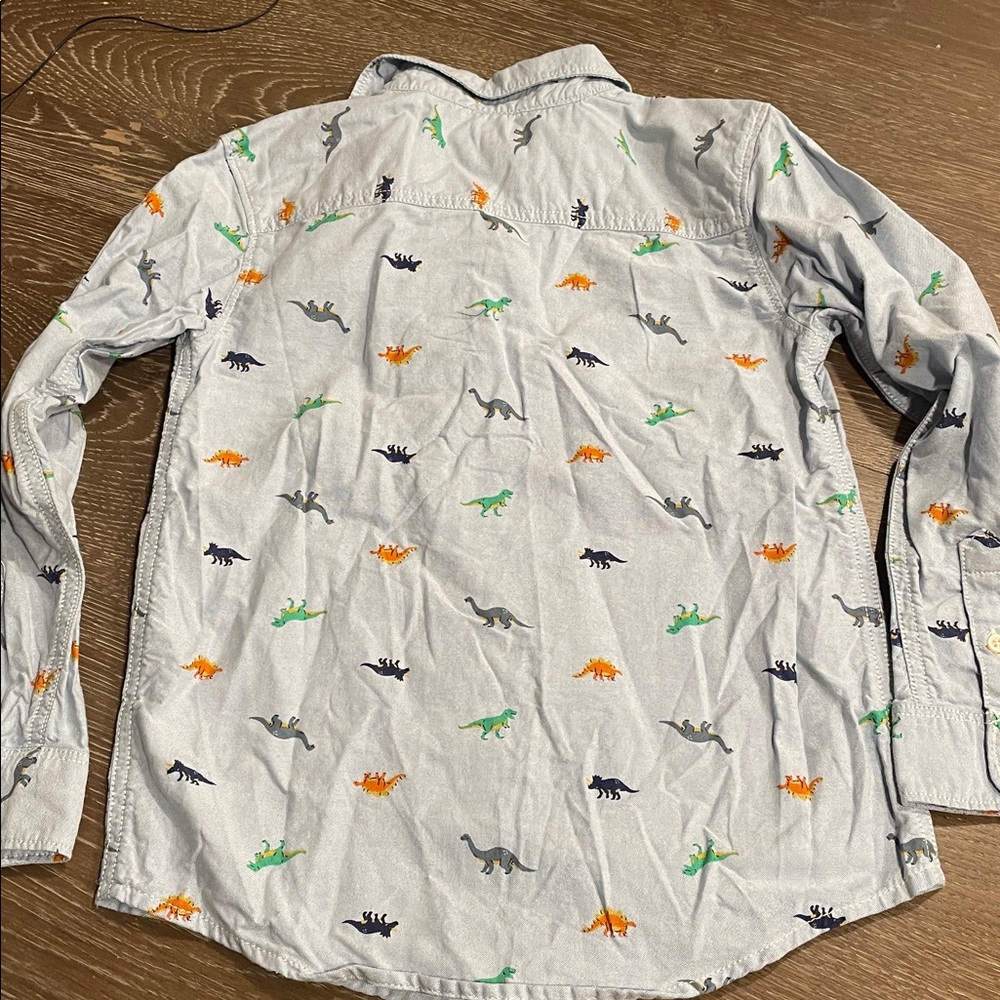 Boys Button-down Shirt Carter's cotton blue Collared dinosaur print T Rex size 8 - Picture 4 of 6
